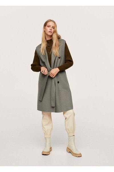 MANGO Woman Γυναικείο γιλέκο ραμμένο στο χέρι από πράσινο μαλλί