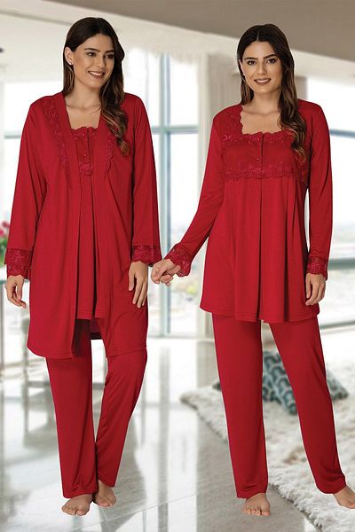 lohusahamile 2401 Cherry Maternity Pajama Set with Dressing Gown