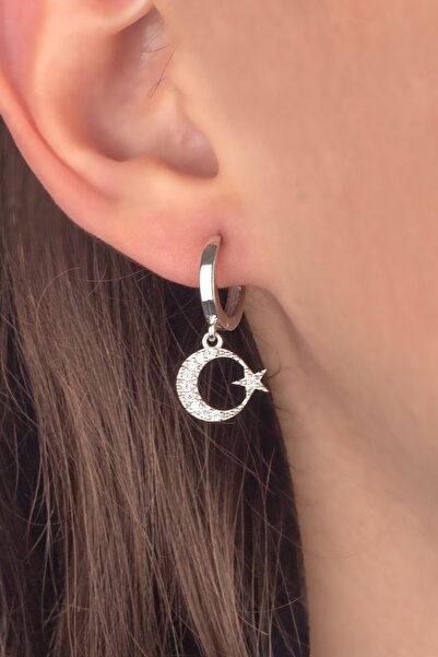 Miavi Silver 925 Ayar Gümüş Ay Yıldız Sallantılı Küpe
