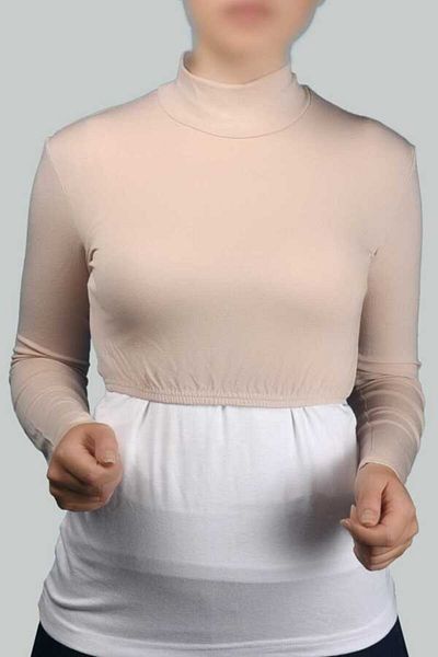 Altobeh Μακρυμάνικο ζιβάγκο με λαιμόκοψη Lycra χτενισμένο βαμβακερό γυναικείο μισό σώμα - πούδρα σε σκόνη