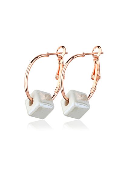 Vilma Aksesuar Cube Bead Hoop Earring Rosegold Color