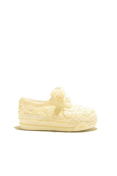 Meshure Msre001 Mother of Pearl Women's Embroidered Ribbon Tied Pearl Detailed Wedding Dress Sneakers