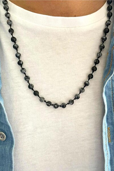 CRAZY TAKI TASARIM 6 ملم ندفة ثلج (SNOWFLAKE) حجر أوبسيديان طبيعي معقود بطول ...