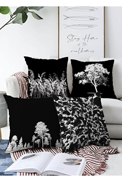 Realhomes Çift Taraflı Siyah Zeminde Ağaç Motifli Dijital Baskılı Özel Tasarı...