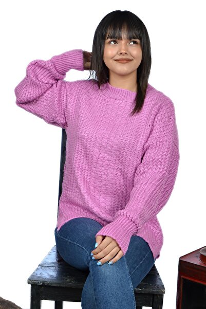 mykonsept Γυναικείο μάλλινο πουλόβερ με σκίσιμο στο πλάι ροζ