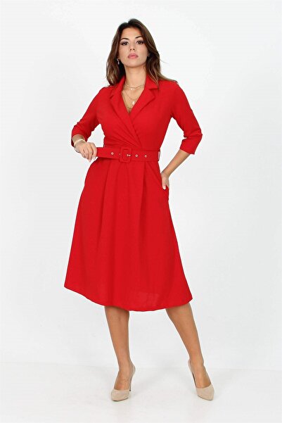 Neşeli Butik Γυναικείο φόρεμα μίντι με λεπτομερή ζώνη Dks016