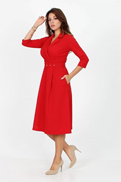 Neşeli Butik Γυναικείο φόρεμα μίντι με λεπτομερή ζώνη Dks016