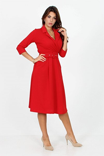 Neşeli Butik Γυναικείο φόρεμα μίντι με λεπτομερή ζώνη Dks016