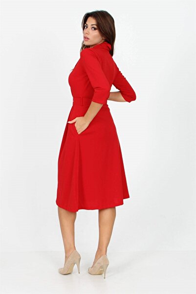 Neşeli Butik Γυναικείο φόρεμα μίντι με λεπτομερή ζώνη Dks016