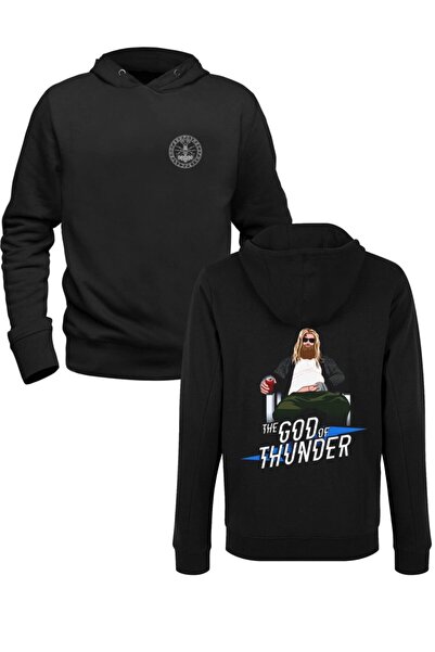 Alfa Tshirt سويت شيرت Thor Mjolnir Hammer أسود مطبوع من الأمام والخلف