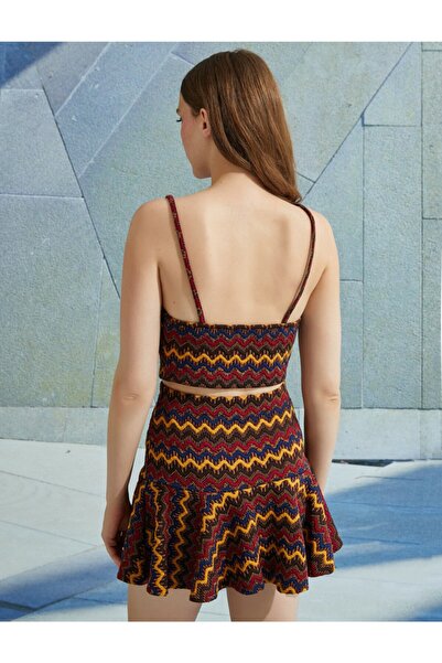 Koton Ethnic Patterned V-Neck Thin Strap Crop Top