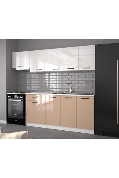 visasconcept 240 Cm Güneş Hazır Mutfak Dolabı Parlak Hıgh-gloss Aspiratör Mod...