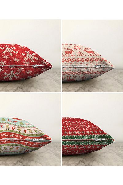 Realhomes Double Sided Merry Christmas Themed Concept 4-Piece Raschel Knitted Pillow Throw Pillow Cover Set