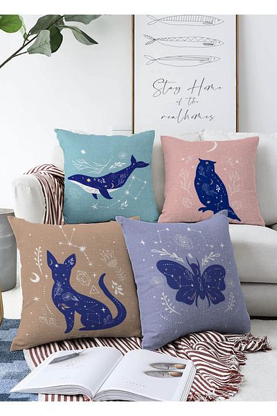 Realhomes Set de huse de pernă, tricot Raschel, cu imprimeu animal, cu două fețe, abstract