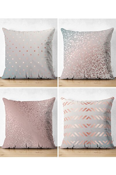 Realhomes Set de 4 huse de pernă și perne din piele întoarsă cu design special imprimat digital