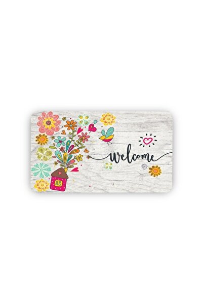 ipekser Welcome Cheerful Flowers Themed Door and Indoor Mat