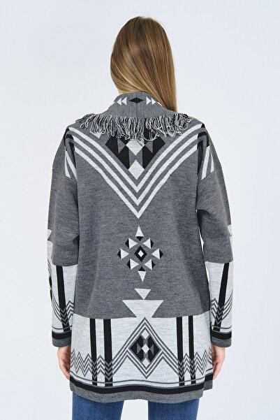 Ocean Ethnic Patterned Gray Cardigan