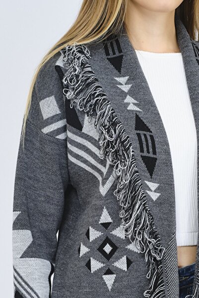 Ocean Ethnic Patterned Gray Cardigan