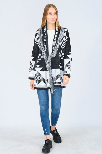 Ocean Anthracite Ethnic Patterned Cardigan
