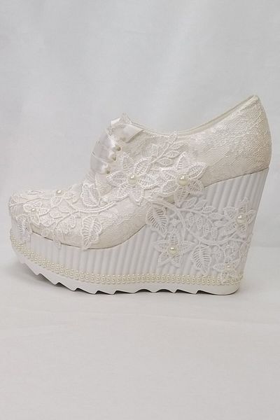 Berush Bride 538 Series Wedge Heel Flower Laced Wedding Dress Shoes