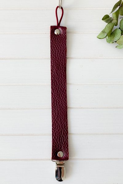 Li Puna Claret Red Leather Pacifier Strap - Pacifier Chain with Protected Metal Clip Lpemzk18
