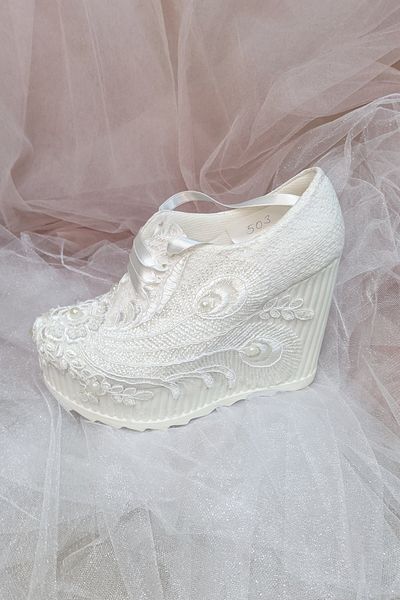 Berush Bride 503 Series Wedge Heel Peacock Model Laced Wedding Dress Shoes