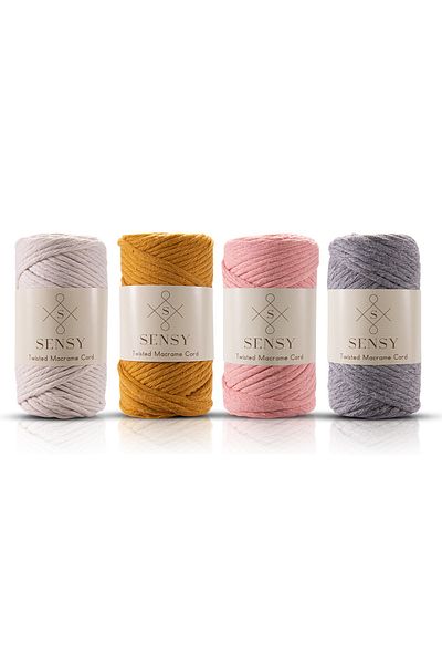 SENSY Premium Combed Yarn Macrame Macrame Hobby Thread Set of 4 Ecru-mustard-salmon-medium Gray Macrame Thread