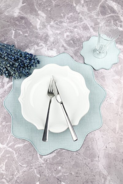 WEARE2 Set de 2 piese cu broderie florală de culoare mentă, șervețele america...