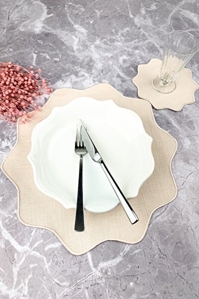 WEARE2 Set de 2 piese cu broderie florală de culoare somon, șervețele america...