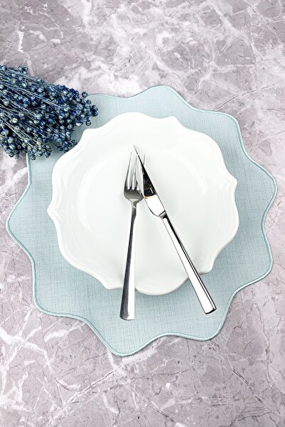 WEARE2 Αμερικάνικο σερβίτσιο με οβάλ κεντημένα λουλούδια σε χρώμα μέντας