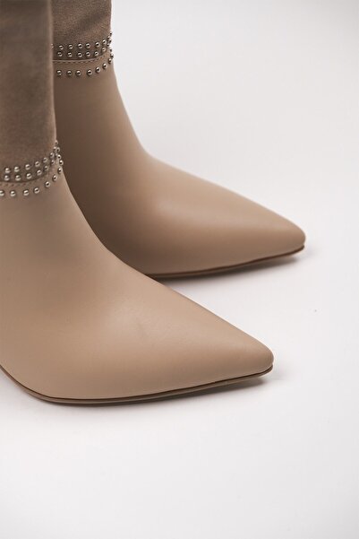 LuviShoes Paıx Bézs Bőr -velúr női csizma