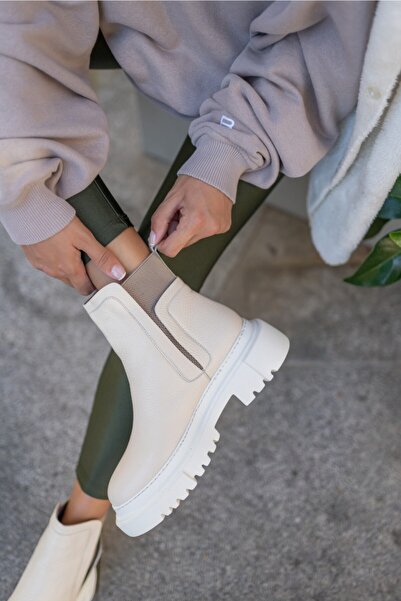 ANGELİNA JONES Γυναικείες μπότες Josuha σε μπεζ γνήσιο δέρμα