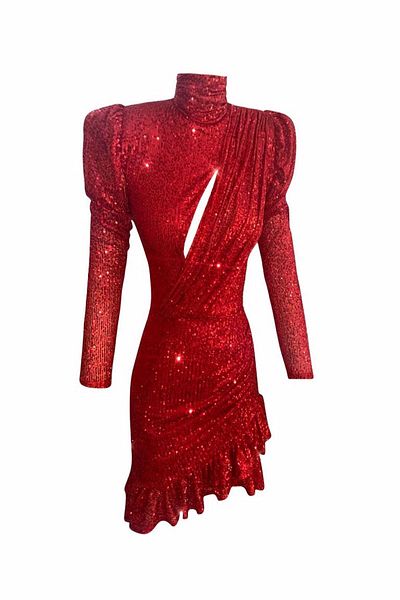 Gira official Sequined Ruffle Dress Red