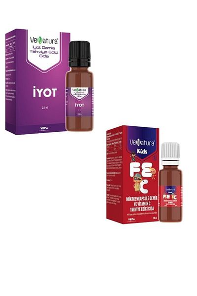 VeNatura Iodine 150 Mg 25 Ml + Kids Microen Capsule - Iron and Vitamin C Supplement 20 Ml