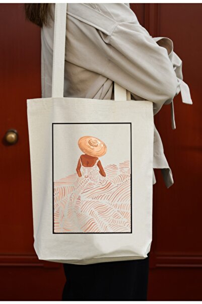 Fark Tanıtım Kanvas Yağlı Boya Kadın Figürü Baskılı Çanta