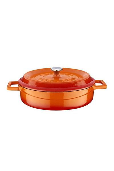 Lava Orange Cast Round Flat Pot 24 cm
