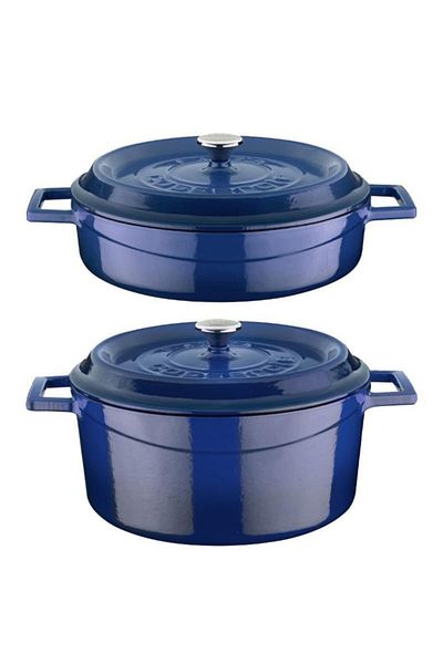 Lava 24 cm Deep Flat Blue Cast Pot Set of 2