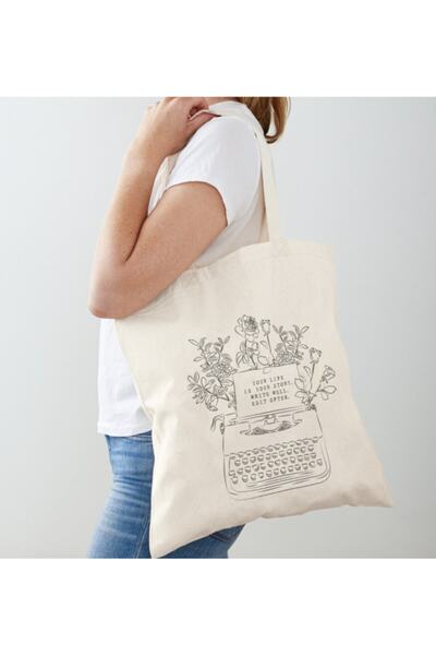 Atölye Semperra Line Design Minimal Typewriter Printed Raw Cloth Shoulder Bag