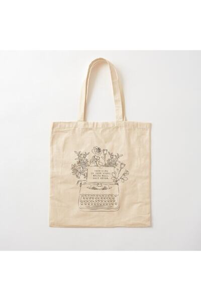 Atölye Semperra Line Design Minimal Typewriter Printed Raw Cloth Shoulder Bag