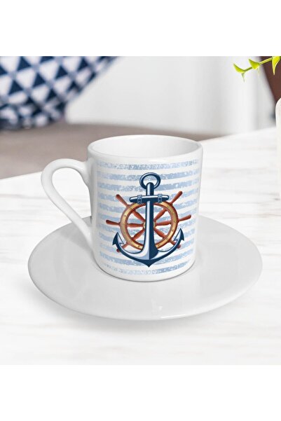 Bk Gift Gift Çapa Ve Dümen Tasarımlı Türk Kahvesi Fincanı-1