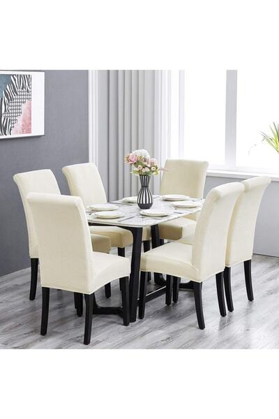 uzhanem 1adet Likrali Sandalye Kılıfı, Sandalye Örtüsü Açik Krem Renk