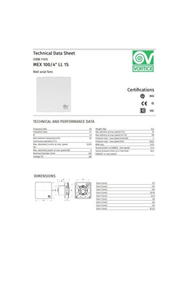 Vortice Çamaşırhane Bodrum Mutfak Banyo Ø100 Tasarruflu Kesintisiz Çalışma Sessiz 9 W 90m3/h Havalandırma Fa