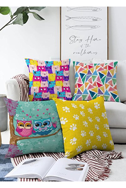 Realhomes Double Sided Colorful Children's Patterned Decorative 4-Piece Moder...