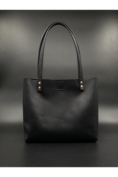 MAT Deri Women's Black Genuine Leather Handmade Shopping Bag