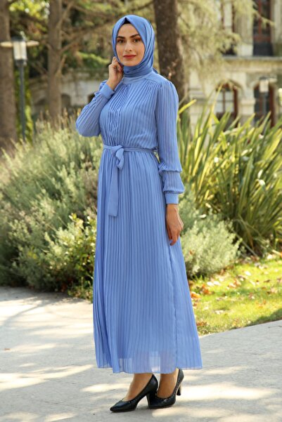 Feiza Collection Piliseli Tesettür Elbise - Indigo