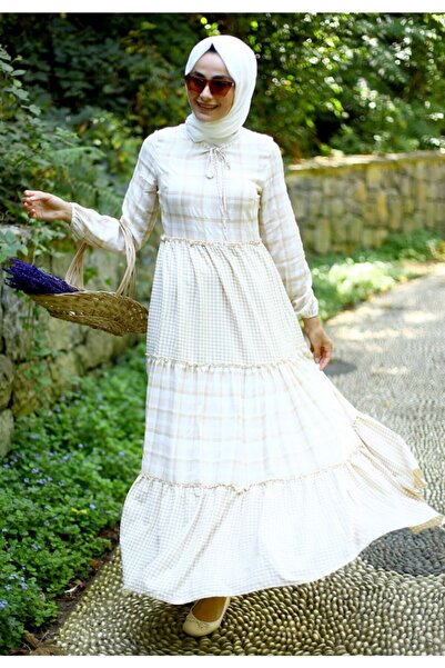 Feiza Collection Pötikare Desenli Tesettür Elbise - Hardal