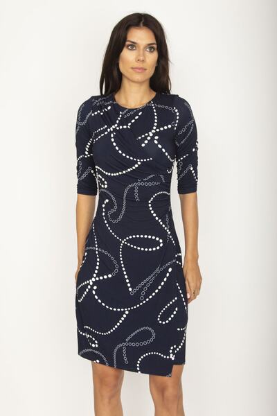 Şans Tekstil Női sötétkék pontmintás ruha 85n5870