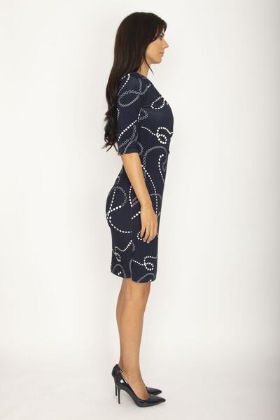 Şans Tekstil Női sötétkék pontmintás ruha 85n5870