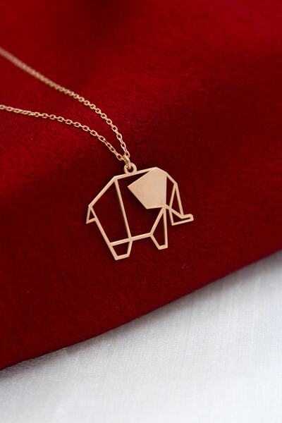 Silver And Silver Kadın 925 Ayar Gümüş Rose Origami Fil Kolye