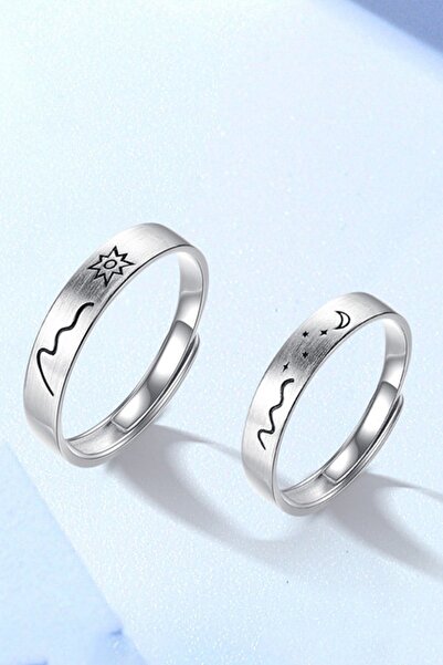 Sahira Jewelry Galaksi Motifli Gümüş Kaplama Çift Alyans Yüzük